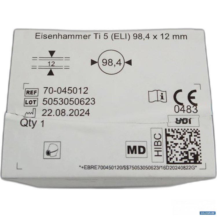 Artikel Nr. 442373: Dental Eisenhammer Ti 5 (ELI) 98,4 x 12 mm