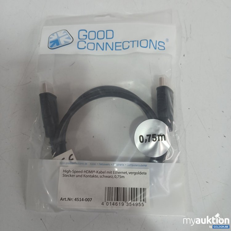 Artikel Nr. 444375 Artikel Nr. 444375: High Speed HDMI Kabel mit Ethernet, vergoldete Stecker & Kontakte schwarz 0,75m