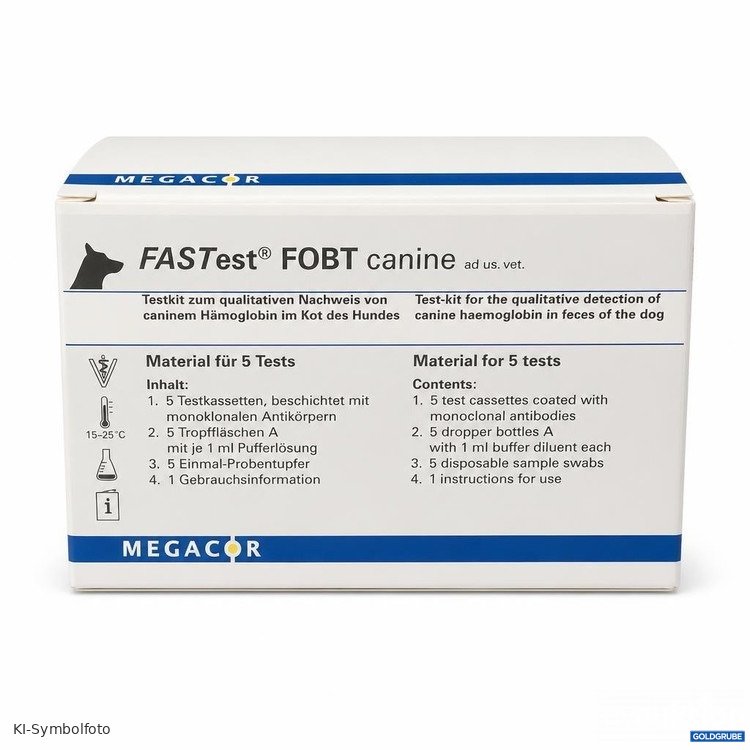Artikel Nr. 466375 Artikel Nr. 466375: MEGACOR FASTest FOBT canine Testkit 5 Tests