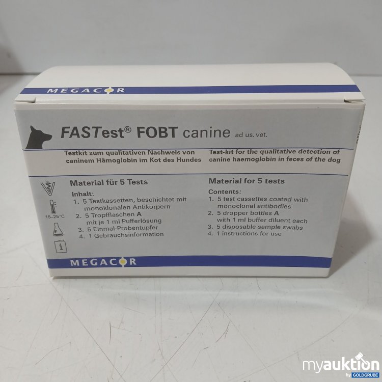 Artikel Nr. 466375 Artikel Nr. 466375: MEGACOR FASTest FOBT canine Testkit 5 Tests