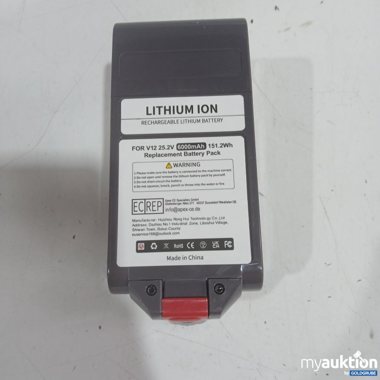 Artikel Nr. 994375 Artikel Nr. 994375: Rechargeable Lithium Battery for V12 25.2V 6000mAh