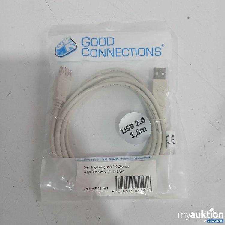 Artikel Nr. 444379 Artikel Nr. 444379: Verlängerung USB 2.0 Stecker A an Buchse A grau 1,8m