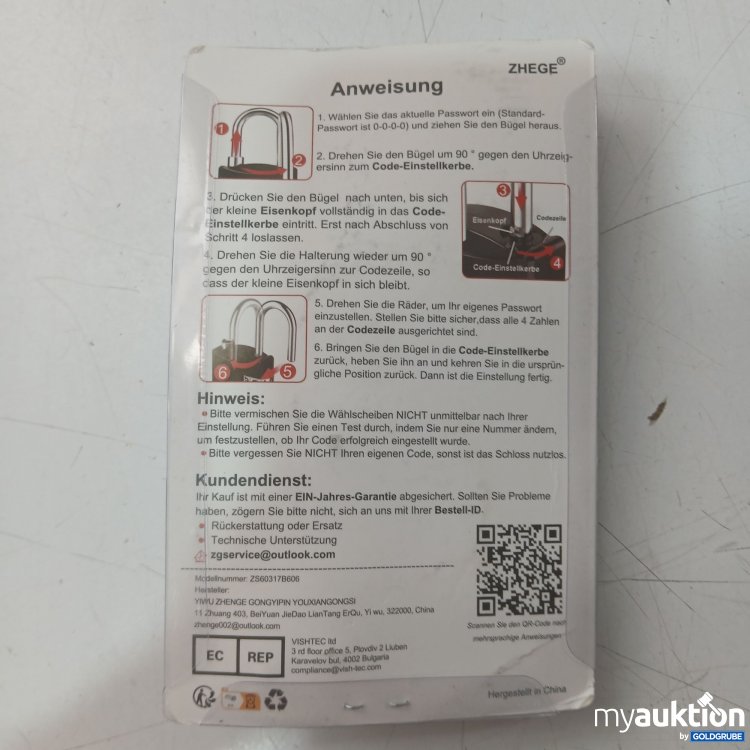 Artikel Nr. 933383 Artikel Nr. 933383: Zhege Zahlenschloss schwarz ca 8cm