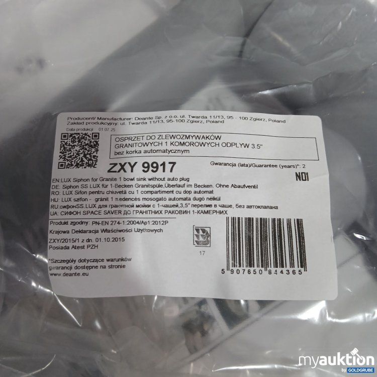 Artikel Nr. 897387: Deante Siphon SS Lux für 1 Becken Granitspüle Überlauf im Becken ZXY9917 