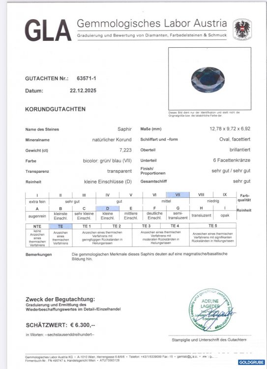 Artikel Nr. 913393: Saphir - Natürlicher Korund 7.223ct