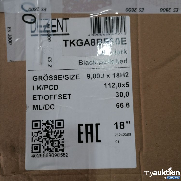 Artikel Nr. 439398: Dezent Alufelge schwarz TKGA8BP30E, Gr 9.00J x 18H2, LK/PCD 112X5, E WT/OFFSET 30, ML/DC 66.6, 18"