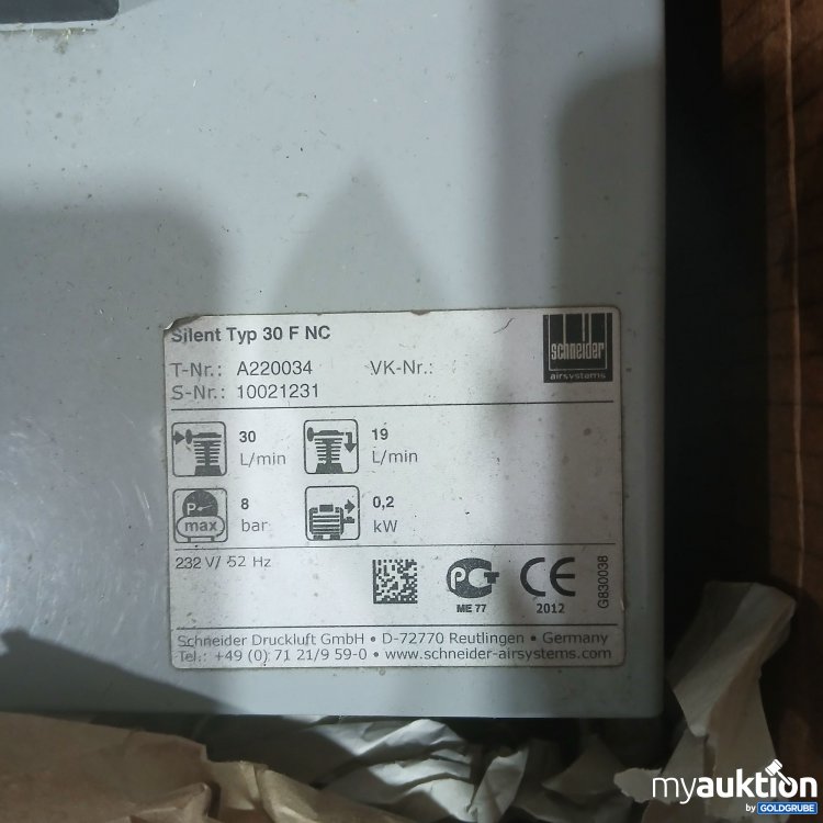 Artikel Nr. 906402 Artikel Nr. 906402: Schneider SilentMaster SEM 30-8-4 W Kompressor Nº A 333 005 Typ 30 F NC