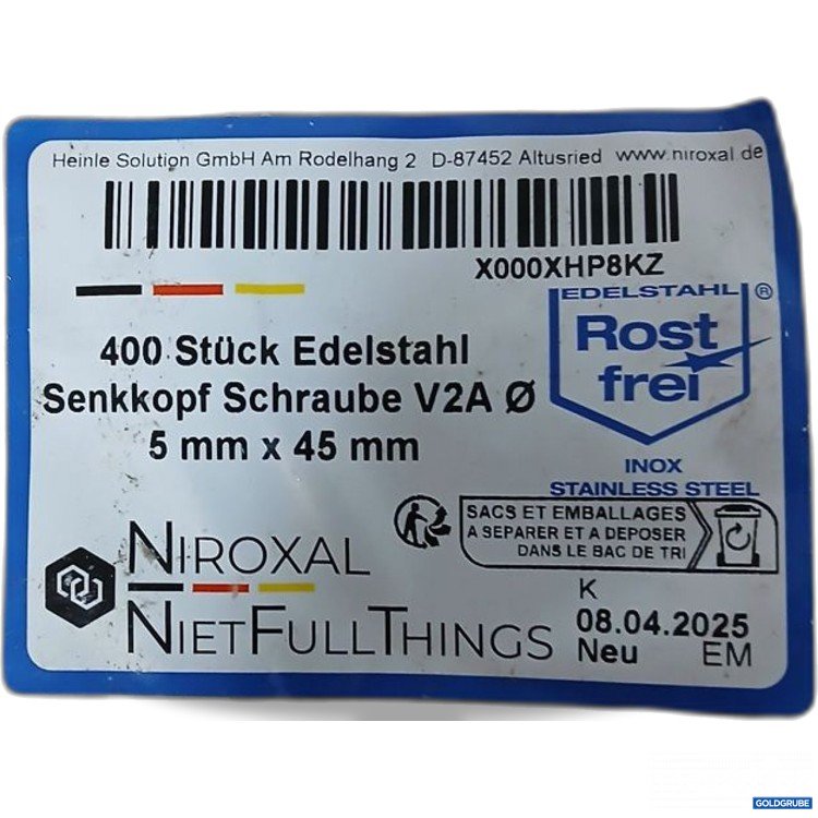 Artikel Nr. 918410 Artikel Nr. 918410: Nirox Edelstahl Senkkopf Schraube V2A Ø 5 mm x 45 mm