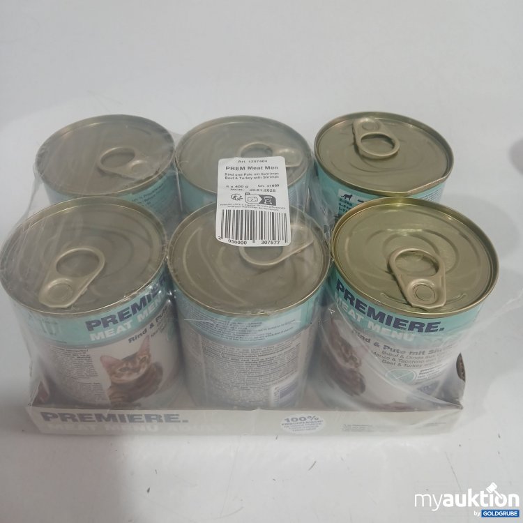 Artikel Nr. 981421 Artikel Nr. 981421: Premiere Meat Men Katzenfutter Rind & Pute mit Schrimps 6x400g
