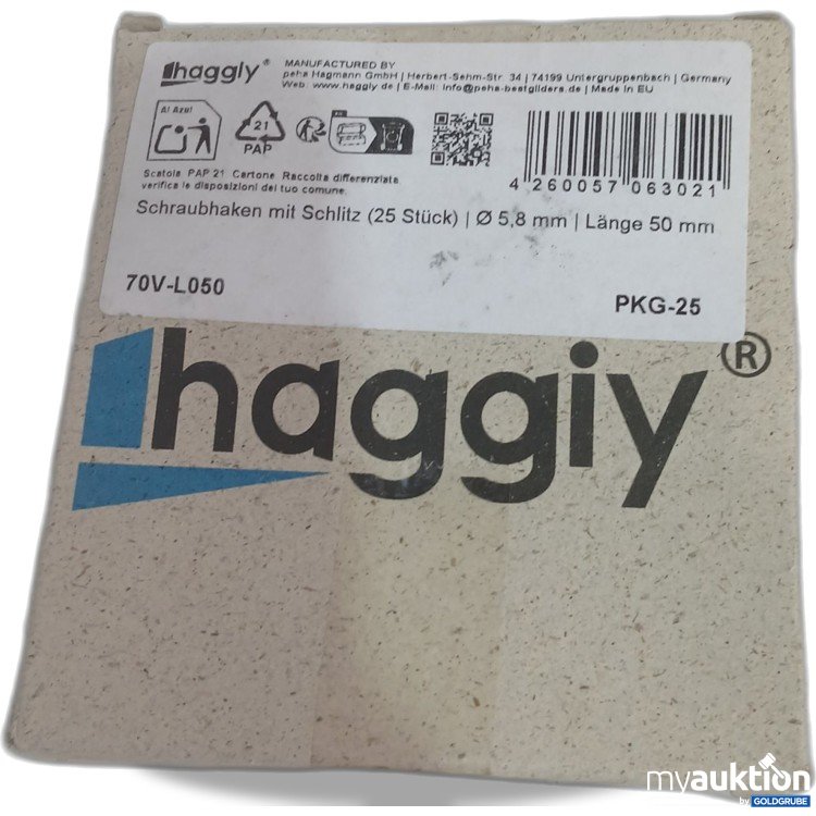 Artikel Nr. 932424 Artikel Nr. 932424: Haggiy Schraubhaken mit Schlitz 25Stk ø5,8mm Länge 50mm