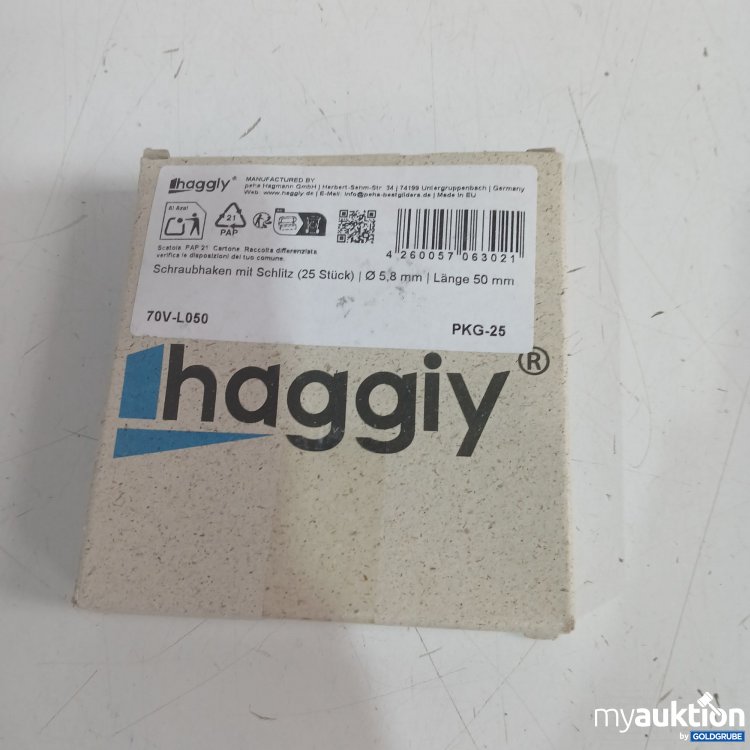Artikel Nr. 932424 Artikel Nr. 932424: Haggiy Schraubhaken mit Schlitz 25Stk ø5,8mm Länge 50mm