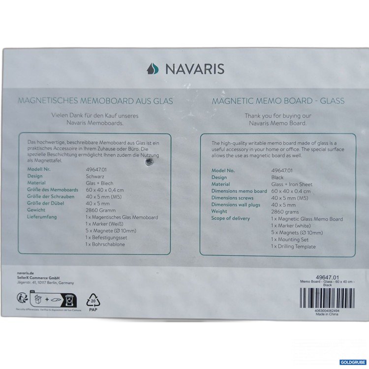 Artikel Nr. 950424: Navaris Magnetisches Memonoard aus Glas 60x40x0.4cm