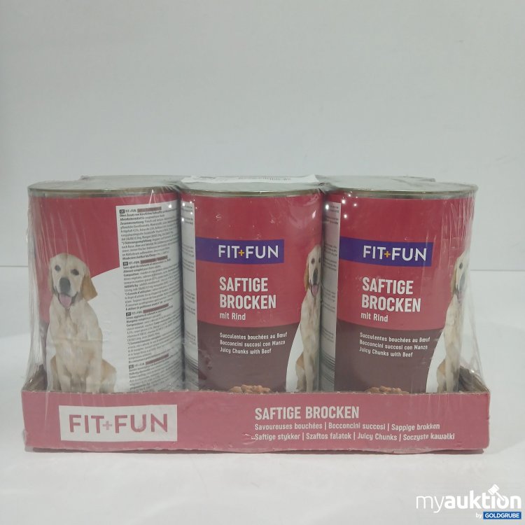 Artikel Nr. 845430 Artikel Nr. 845430: Fit+Fun Hundefutter Saftige Brocken mit Rind 6x1240g