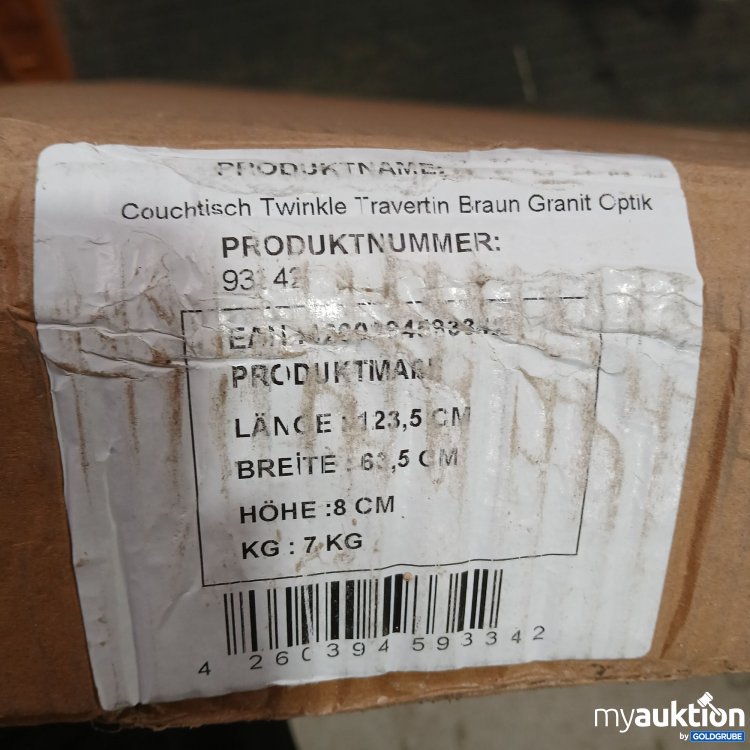 Artikel Nr. 443443: Couchtisch Twinkle Traventin Braun Granit Optik 123,5x63,5cm Höhe 8cm  