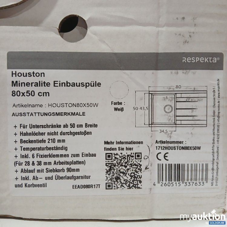 Artikel Nr. 967444: Houston Mineralite Einbauspüle 80×50cm Art.No. 1712Houston80x50w