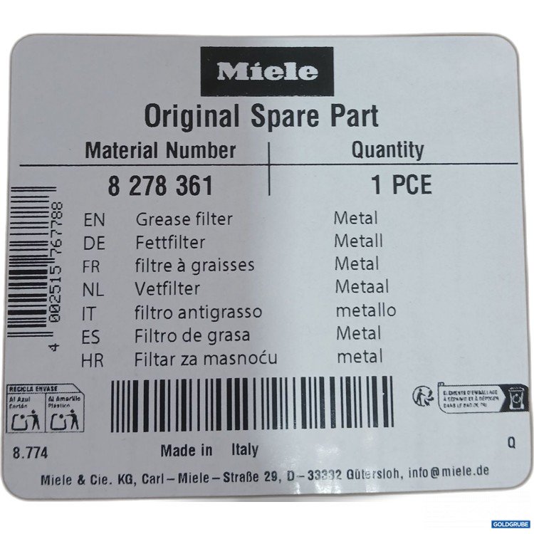 Artikel Nr. 980453 Artikel Nr. 980453: Miele Fettfilter Metall