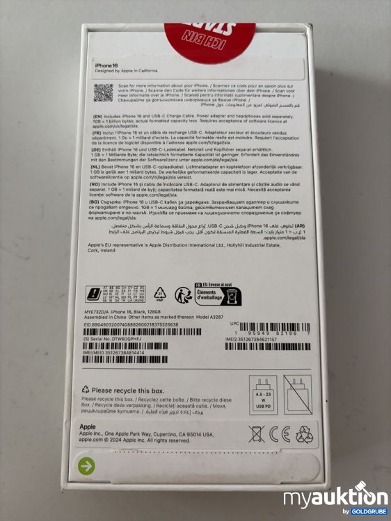 Artikel Nr. 941454 Artikel Nr. 941454: Apple iPhone 16 128GB