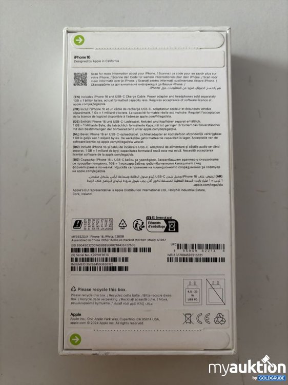 Artikel Nr. 941457: Apple iPhone 16 128GB