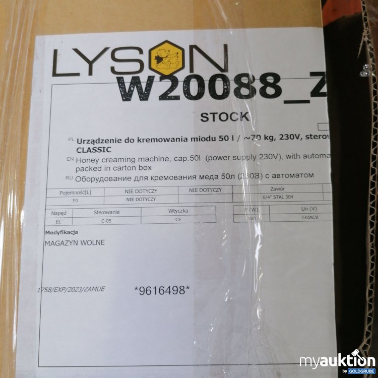 Artikel Nr. 760461 Artikel Nr. 760461: Lyson Honey creaming machine cap 50l