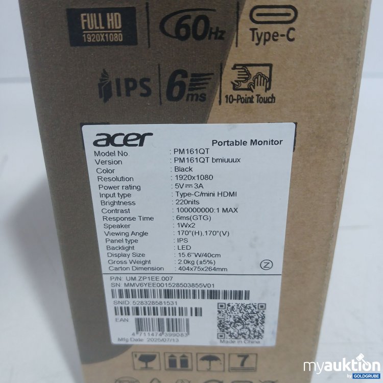 Artikel Nr. 992463: Acer VisionCare Display PM1 Series Portable IPS Monitor 40cm PM161QT 