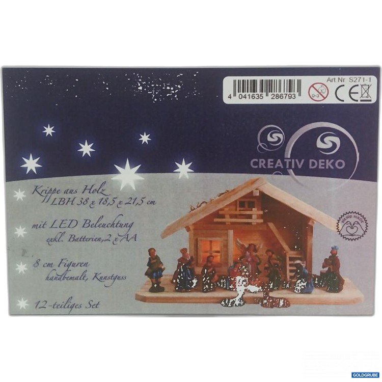 Artikel Nr. 447478: CREATIV DEKO Krippe aus Holz mit LED Beleuchtung 12-teiliges Set 38x18,5x21,5cm