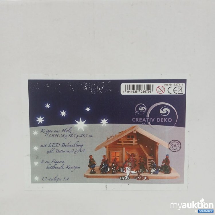 Artikel Nr. 447478: CREATIV DEKO Krippe aus Holz mit LED Beleuchtung 12-teiliges Set 38x18,5x21,5cm