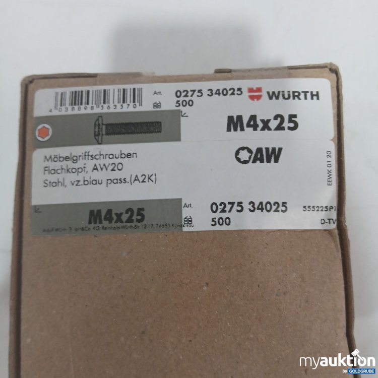 Artikel Nr. 446479 Artikel Nr. 446479: Würth Möbelgrifdschrauben Flachkopf M4x25 Art.nr. 0275 34025 500Stk