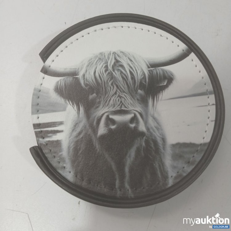 Artikel Nr. 873479: Highland Cow Round Coasters Mug Mat 6 Pack Leather