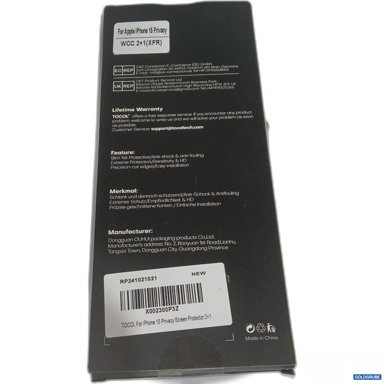 Artikel Nr. 882479: Tocol Privacy Screen Protector 2+1 for iPhone 15 