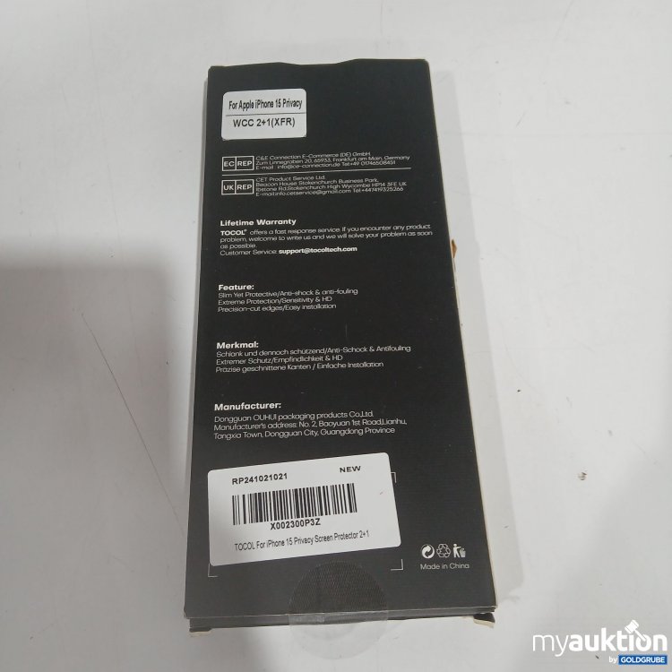 Artikel Nr. 882479: Tocol Privacy Screen Protector 2+1 for iPhone 15 