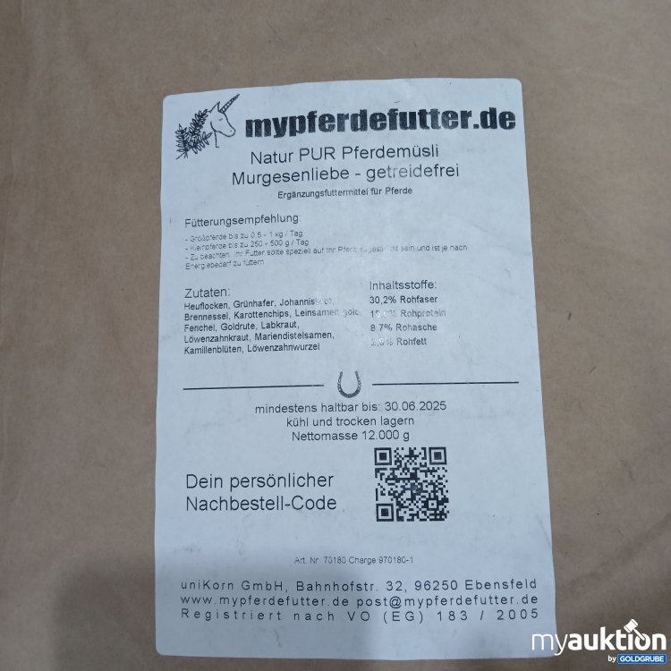 Artikel Nr. 816480: Mypferdefutter Natur Pur Pferdemüsli Murgsenliebe getreidefrei 12kg