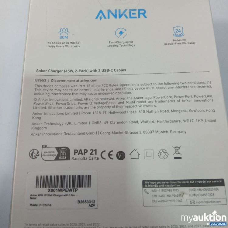 Artikel Nr. 826480 Artikel Nr. 826480: Anker Charger 45W 2 Stück with 2 USB-C Cables 1.5m