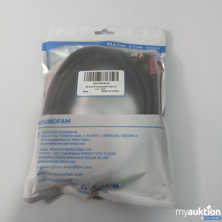 Artikel Nr. 826485 Artikel Nr. 826485: 90 Grad RCA Subwoofer Kabel 3m