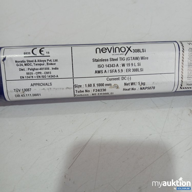 Artikel Nr. 982493 Artikel Nr. 982493: Nevinox 308LSi Stainless steel TIG wire 1.60x1000mm ca. 5kg
