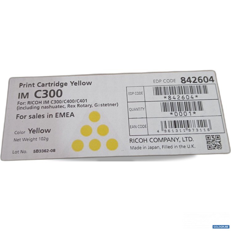 Artikel Nr. 996498 Artikel Nr. 996498: Ricoh Print Cartridge Yellow IM C300 102g