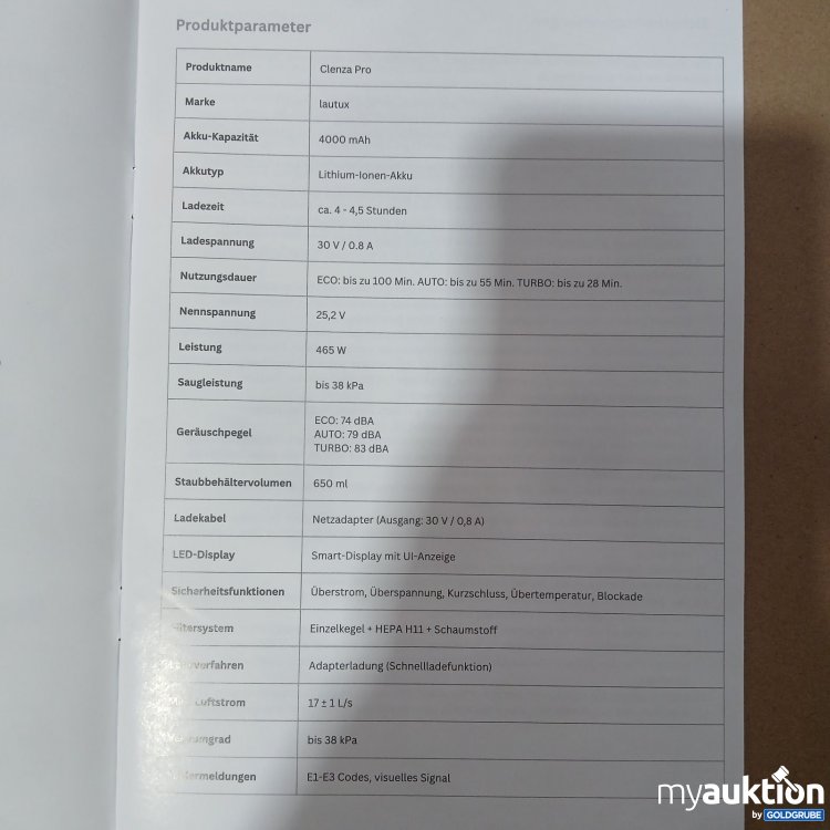 Artikel Nr. 478499 Artikel Nr. 478499: lautux Clenza Pro Akkustaubsauger 465 W (Originalverpackt, alles vorhanden)