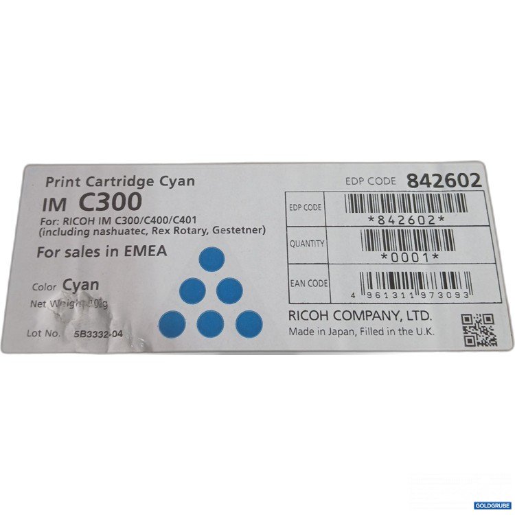 Artikel Nr. 996500 Artikel Nr. 996500: Ricoh Print Cartridge Cyan IM C300 102g