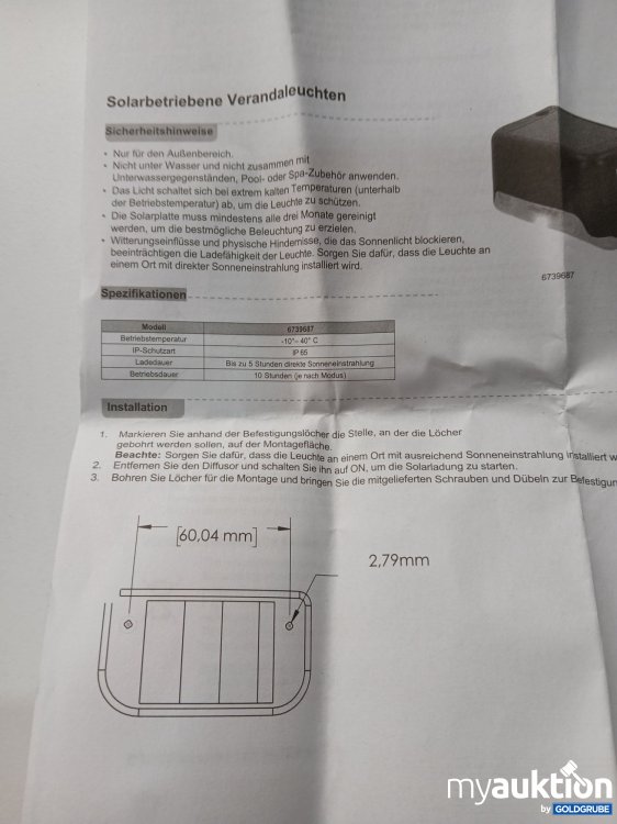 Artikel Nr. 846502 Artikel Nr. 846502: Solarbetriebene Verandaleuchten 6 Stück