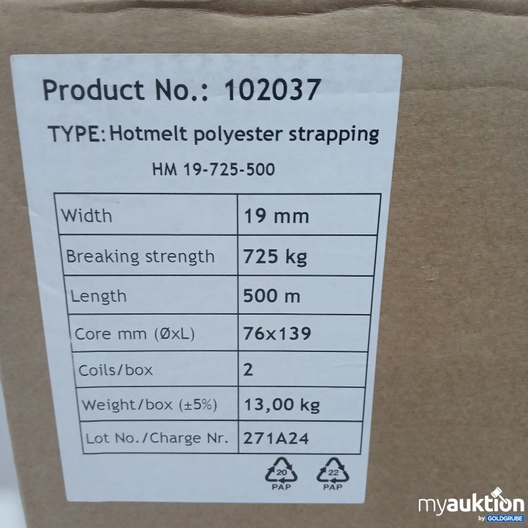 Artikel Nr. 524512: Hotmelt Polyester Strapping 19mm 500m 2Rollen 