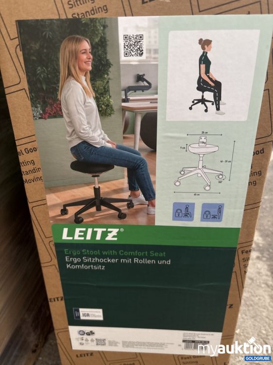 Artikel Nr. 921514: Leitz Ergo Stool with Comfort Seat Sitzhocker mit Rollen und Komfortsitz 110kg