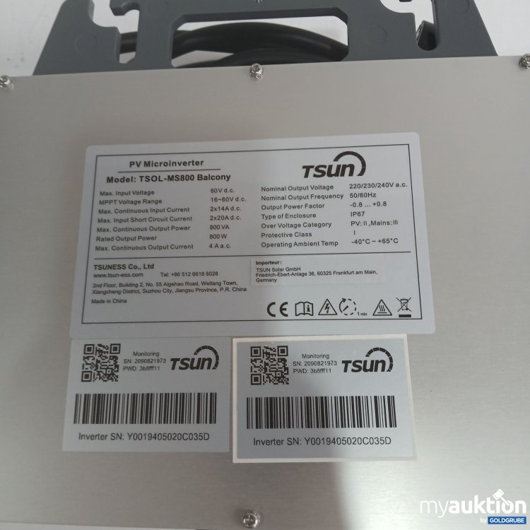 Artikel Nr. 981520: Tsun Mikro-Wechselrichter TSOL-MS800 Balcony