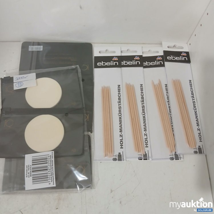 Artikel Nr. 930523: iQ Cosmetics Powder Pad 6Stk + Ebelin Holz-Manikürstäbchen 4x5Stk