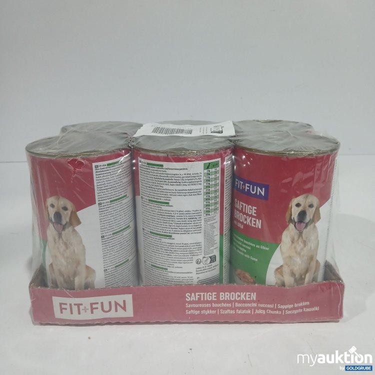 Artikel Nr. 834525 Artikel Nr. 834525: Fit+Fun Hundefutter saftige Brocken mit Wild 6x1240g