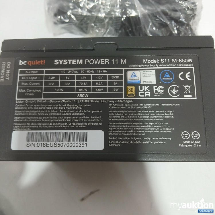 Artikel Nr. 998525: Be Quiet System Power 11 M Model S11-M-850W mit Kabel etc 