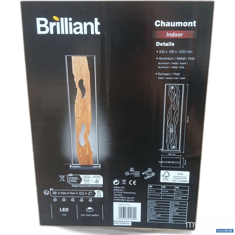 Artikel Nr. 971528 Artikel Nr. 971528: Brilliant Chaumont Indoor 330x180x1200mm Aluminium/Metall/Holz G94542/76 Stehlampe LED