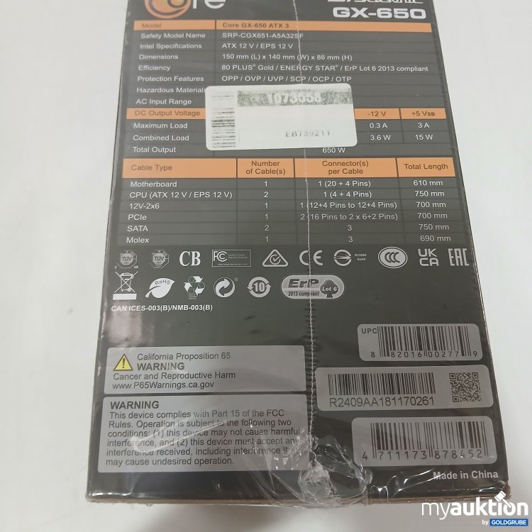 Artikel Nr. 993528 Artikel Nr. 993528: Seasonic Core ATX3 GX-650 Netzteil 650Watt