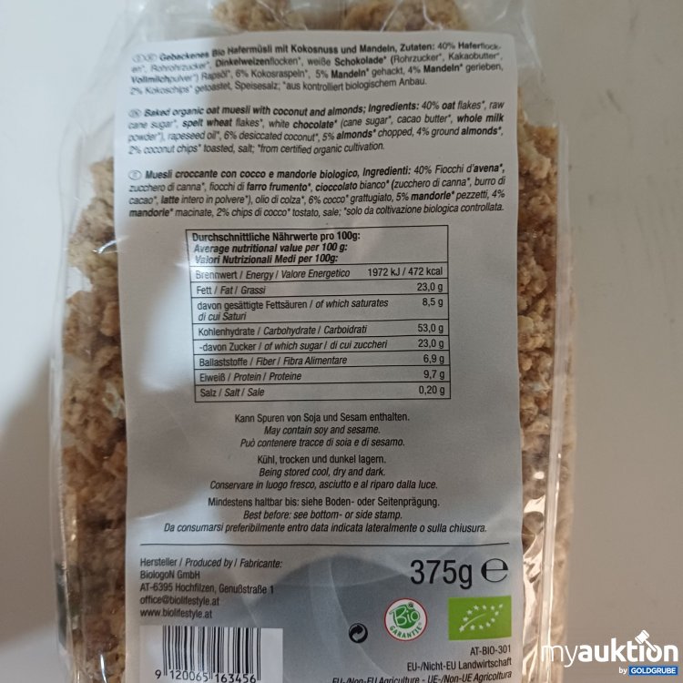 Artikel Nr. 985530: BioLifestyle Crunchy Kokos Mandel Müsli, 5x375g