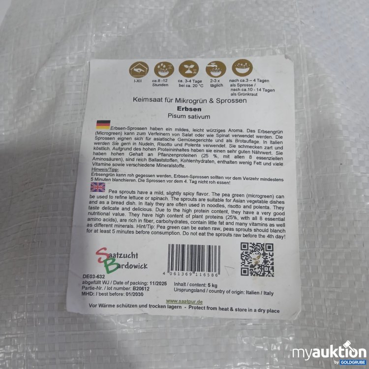 Artikel Nr. 894531: Keimsaat für Mikrogrün & Sprossen Erbsen 5kg 