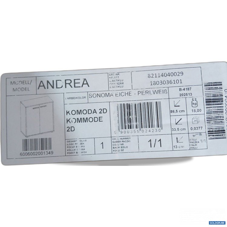 Artikel Nr. 887535 Artikel Nr. 887535: Andrea Kommode 2D Sonoma Eiche Perlweiß