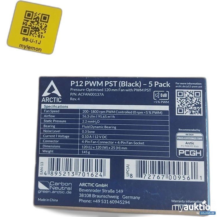 Artikel Nr. 922543: ARCTIC P12 PWM PST (Black) 5 Pack